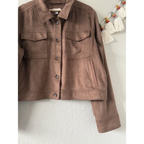 Evereve Romy Faux Suede Cropped Boxy Jacket Brown Business Casual Preppy XL - Picture 4 of 10